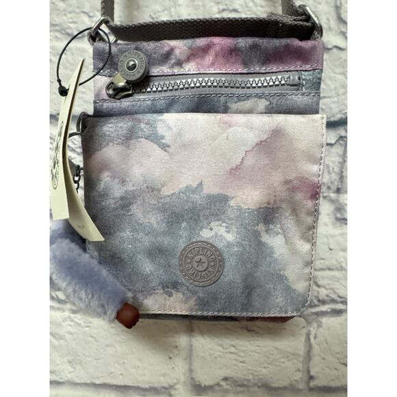 Kipling Pastel Watercolor Foldover Crossbody Purse Gorilla Hang Tie Clip NWT - Picture 1 of 5